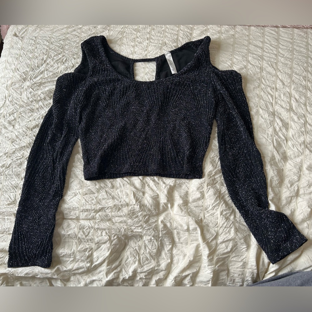 Black Glitter Cold Shoulder Top